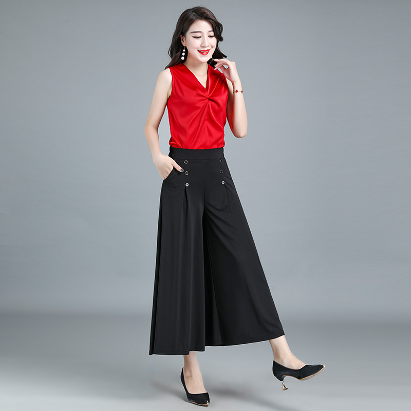 冰絲垂感闊腿裙褲