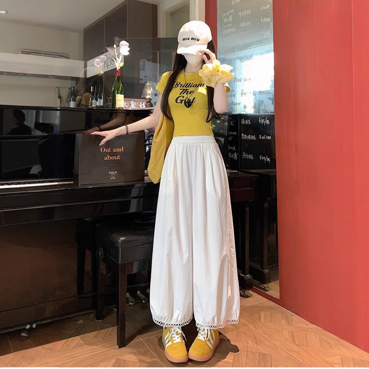 鏤空花邊九分褲